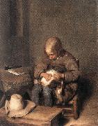 TERBORCH, Gerard Boy Ridding his Dog of Fleas sg oil painting